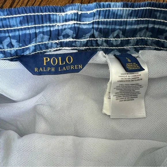 Polo Ralph Lauren Traveler Swim Shorts Trunks Mens Large Indigo Blue Geo Pony